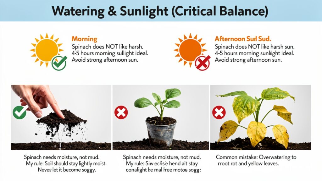 4. Watering & Sunlight (Critical Balance)
